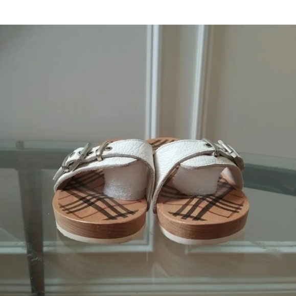 BURBERRY Nova Check Wooden Clog Buckle Slide Sandals Women's 38 White Leather - Picture 8 of 12